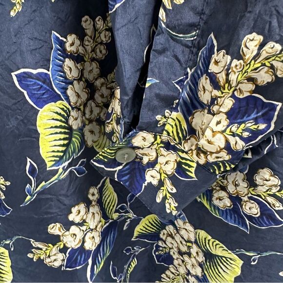 The Avenue Size 26/28 100% Silk Blue and Tan Floral Print Button Front Blouse - Picture 2 of 8